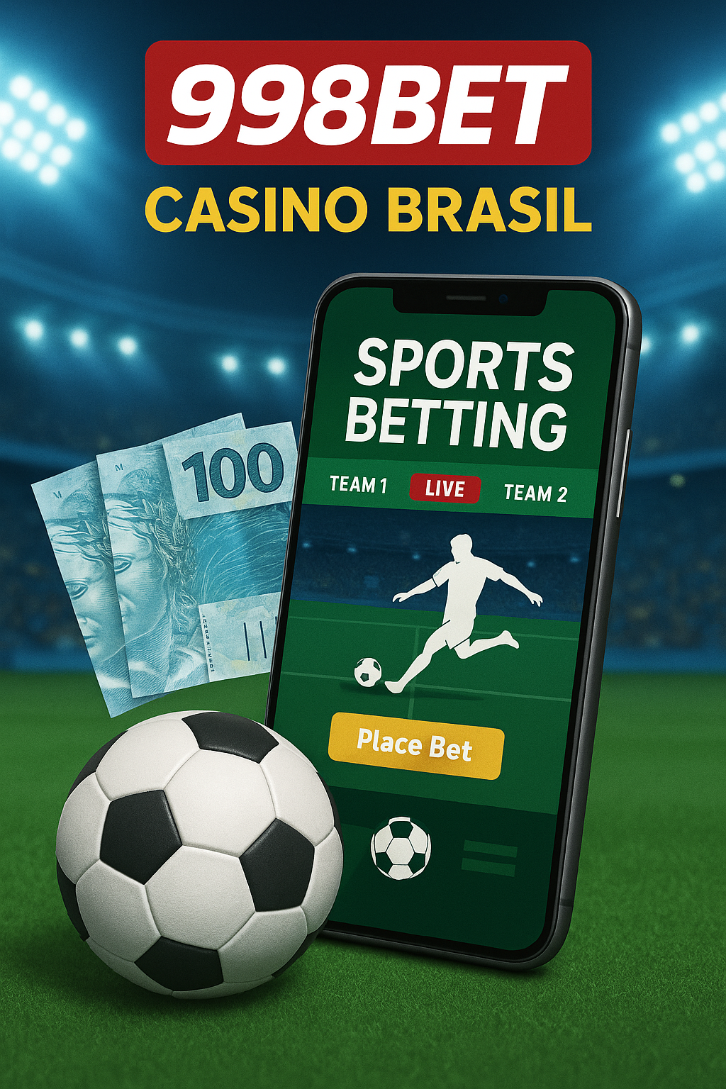 Tela de celular exibindo o app de apostas esportivas do 998BET